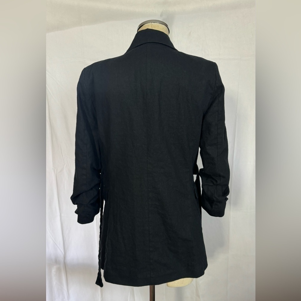 Scoop Linen-Blend Open Front Blazer with Tie Back and 3/4 Scrunch Sleeves - Picture 7 of 13